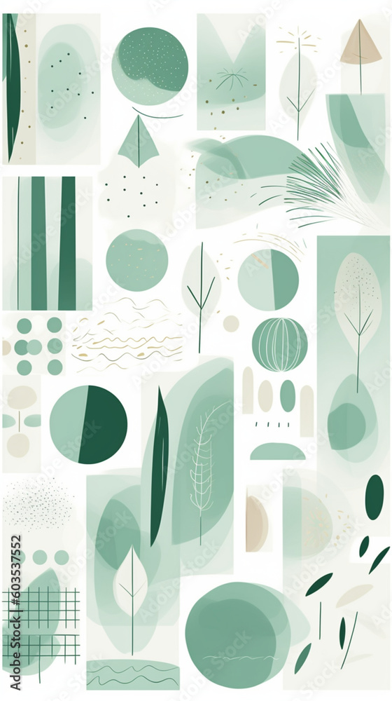 green abstract minimal vector boho shapes and lines green abstract minimal vector boho shapes and lines