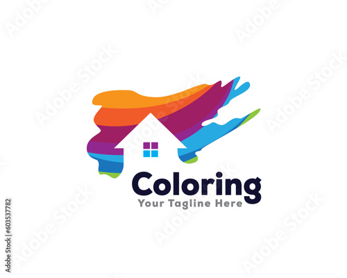 artistic coloring home icon symbol logo design template illustration inspiration