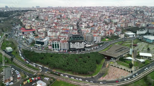 Istanbul/Turkey circa 2023: Movenpick Hotel Golden Horn high altitude circle photo