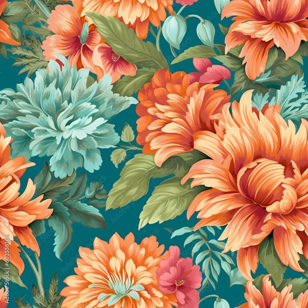 Botanical Floral Pattern. Made by generative AI.
