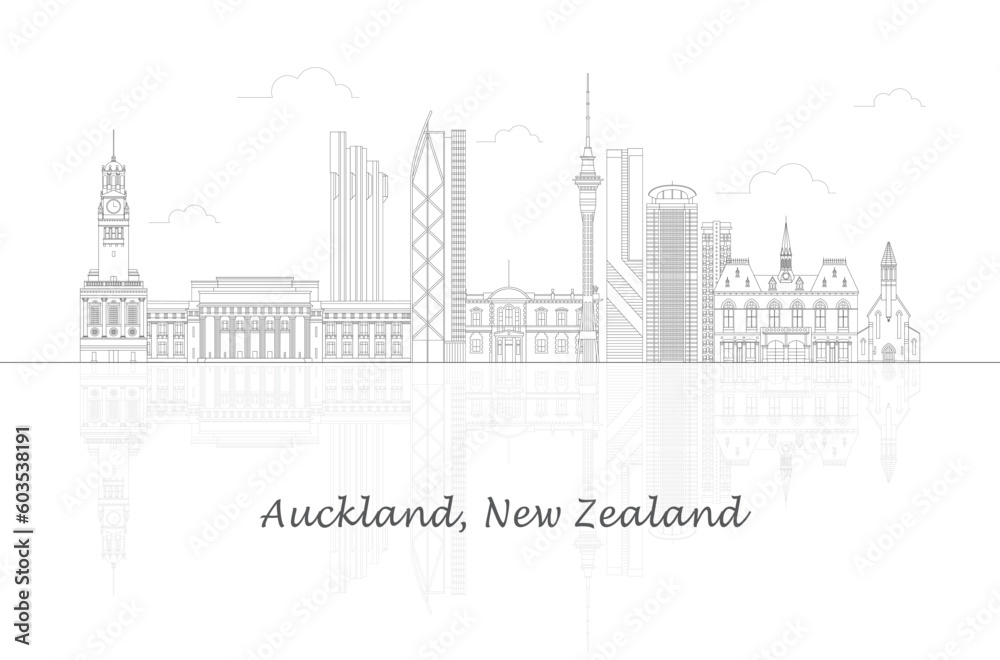 Outline Skyline panorama of city of Auckland, New Zealand - vector illustration