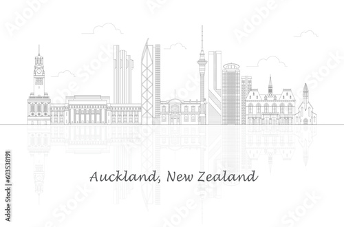 Outline Skyline panorama of city of Auckland, New Zealand - vector illustration