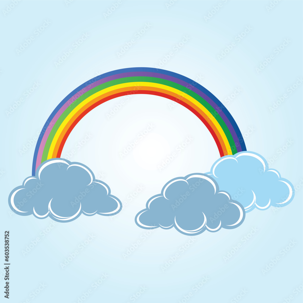 rainbow with clouds vector art illustration icon