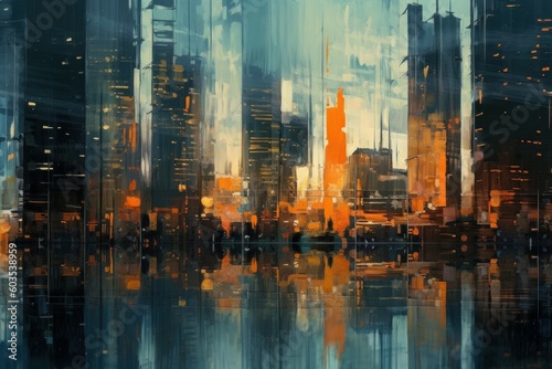 Abstraction painted in oils or watercolors on the theme of business and skyscrapers as a background. AI generated © top images