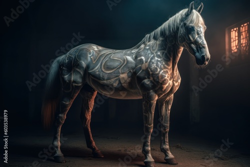 Fairytale beautiful horse close-up with selective focus. AI generated, human enhanced