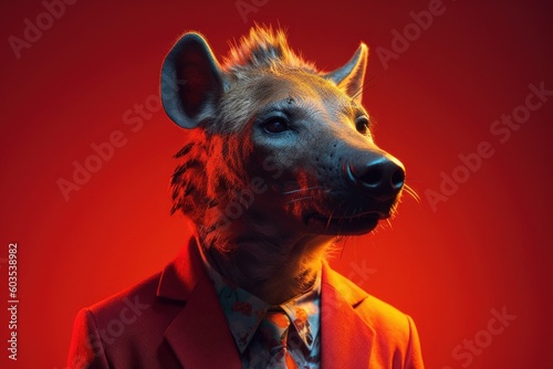 Anthropomorphic Hyena dressed in a suit like a businessman. Business Concept. AI generated, human enhanced