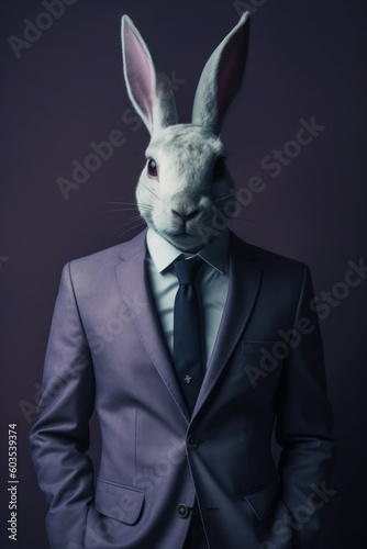 Anthropomorphic bunny dressed in a suit like a businessman. business concept. AI generated, human enhanced © top images