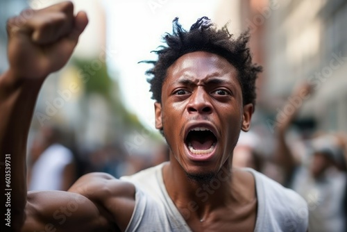 A man at a black live matter social protest. AI generated, human enhanced