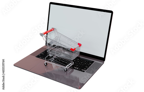 Laptops with shopping illustrations Traffic is up and there are toy trolley baskets with the best quality as well as 3D rendering and transparent