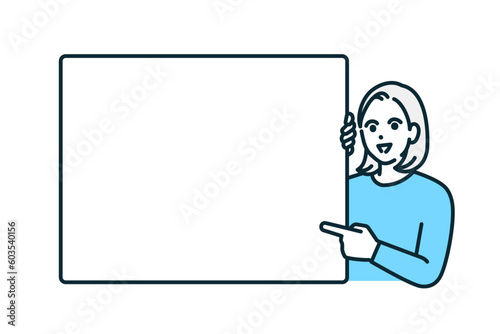 ボードを指差す女性のイラスト素材。