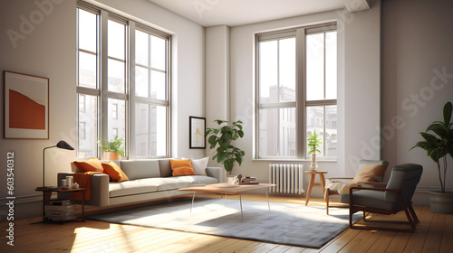 Interior poster mock up living room with colorful white sofa. 3D rendering. © lin