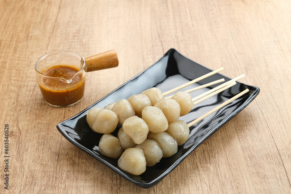 Cilok, traditional food from West Java, Indonesia, made from tapioca, chewy textured. Served with peanut sauce.
Cilok, traditional food from West Java, Indonesia, made from tapioca, chewy textured. Served with peanut sauce.