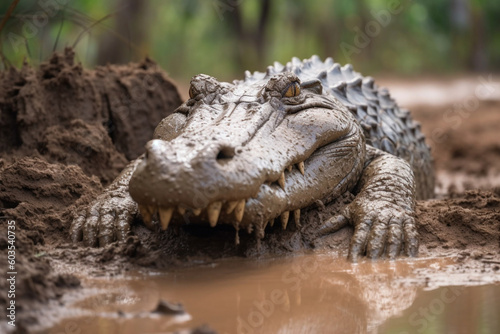 an alligator in the mud