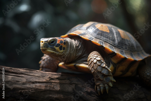 a turtle on a tree trunk
