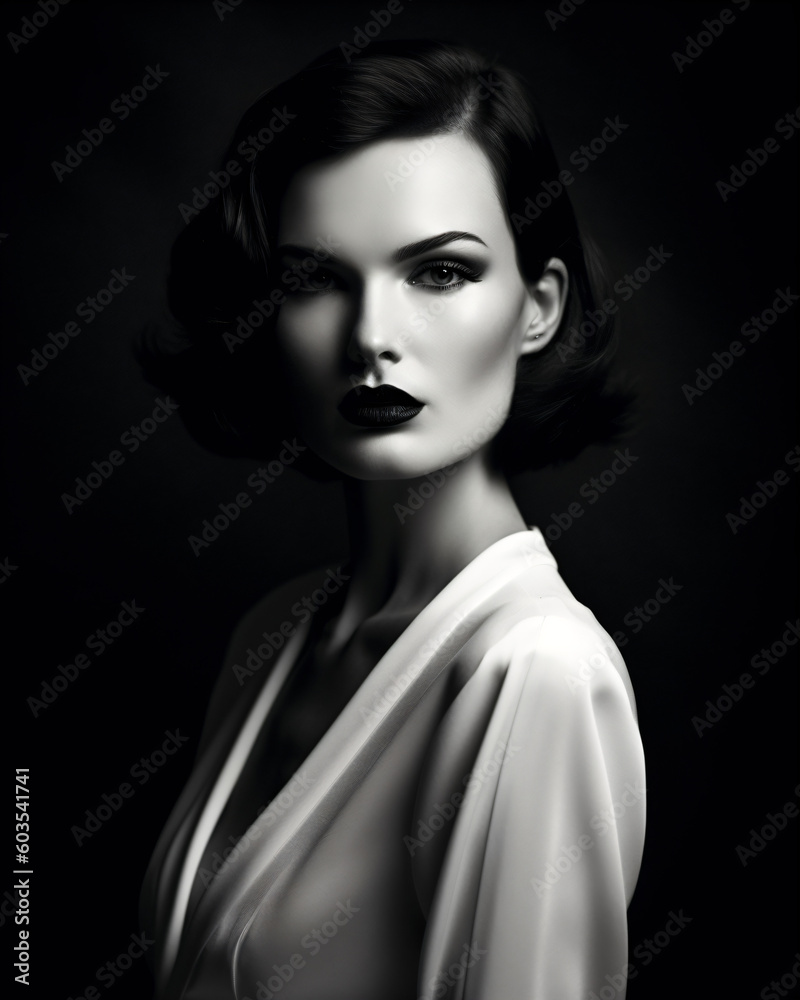Fototapeta premium A black and white portrait shot of a beautiful female model Generative Ai