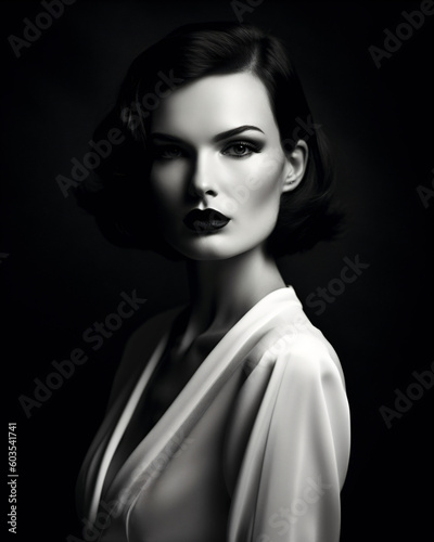 A black and white portrait shot of a beautiful female model Generative Ai