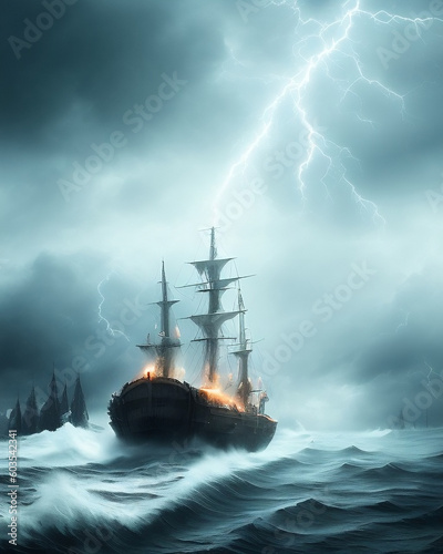 nave un guerra durante una tempesta