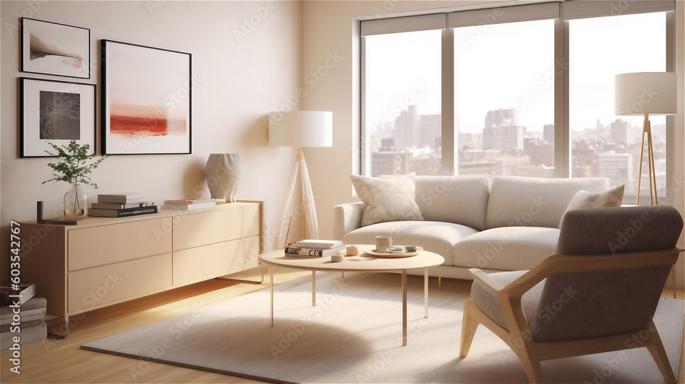 Fototapeta premium Generative AI, Scandinavian Minimalist Living Room