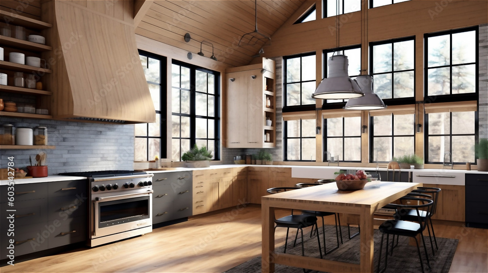 Generative AI, Rustic Meets Modern: A Modern Farmhouse Kitchen Design Generative AI, Rustic Meets Modern: A Modern Farmhouse Kitchen Design