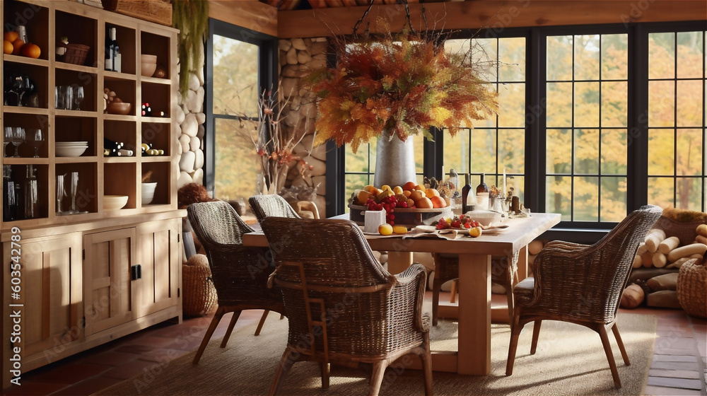 Generative AI, Rustic Dining Room Design Inspired by Nature