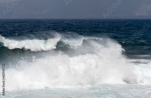 El Hierro, Canaries: Huge wave crashes on the wild coast.