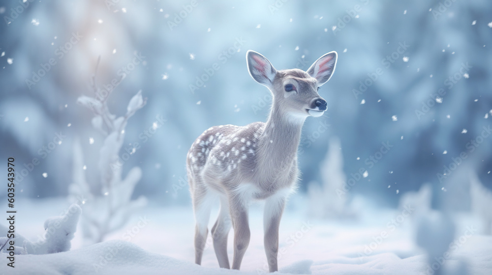 Cute deer with snowfall Cute deer with snowfall