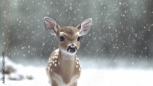 Cute deer with snowfall
