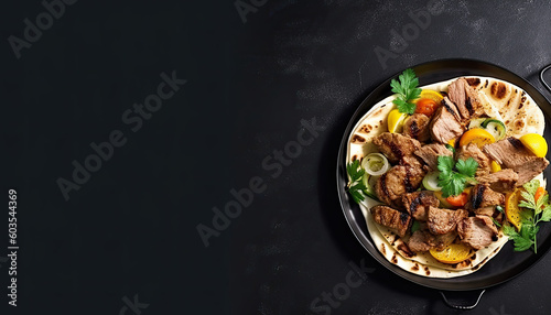 Top-View Shawarma on a Black Plate with copy space mockup
