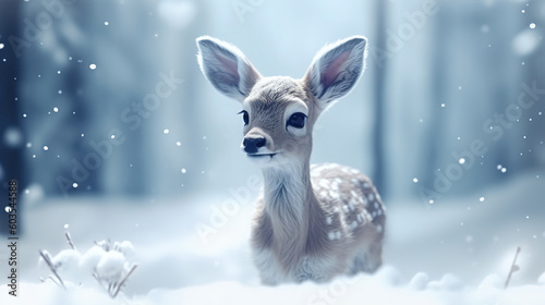 Cute deer with snowfall © Absent Satu