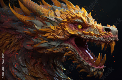 chinese dragon wallpaper art & design, in the style of aggressive digital illustration, generative AI