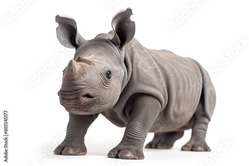 A close up of a rhino on a white background. Generative AI. © tilialucida