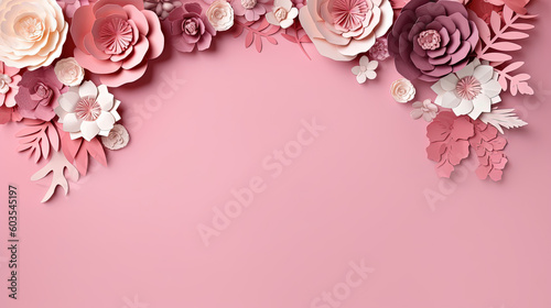 Paper flowers background for wedding invitation and menu template