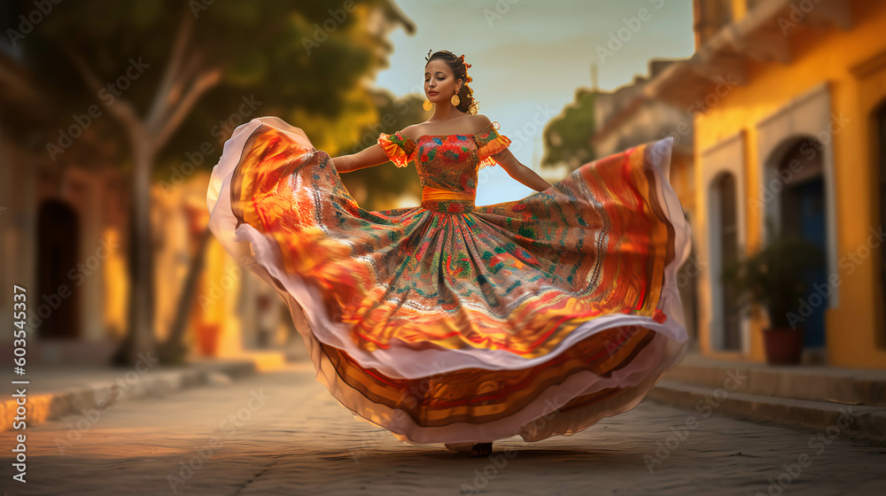 latin american, mexican, traditional, folklore, regional colorful, dancer. ai generative - obrazy, fototapety, plakaty 