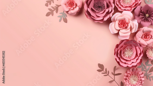 Paper flowers background for wedding invitation and menu template