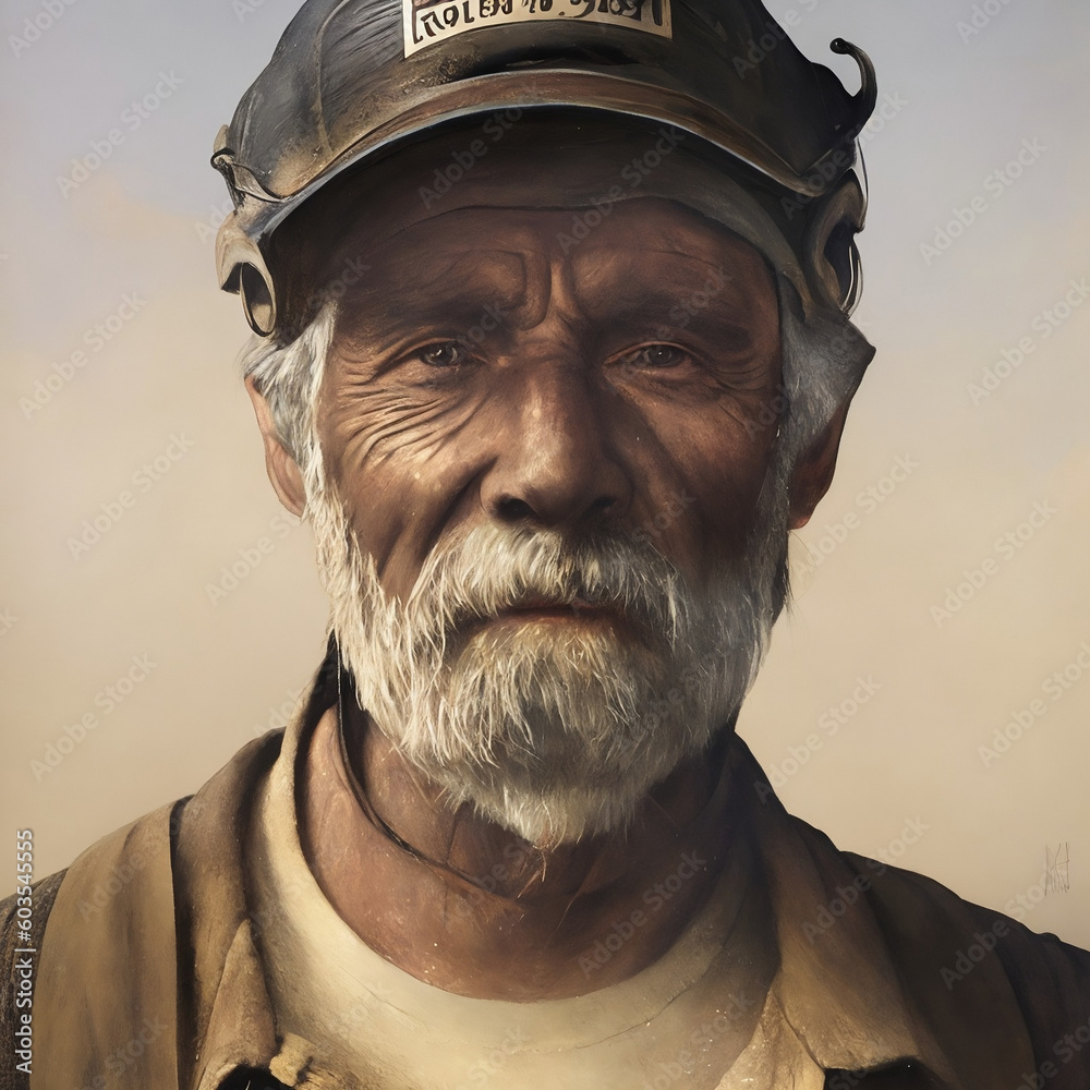 Striking Artwork of an Old Man, Portrait of an Old Man, Painting of an Old Miner Striking Artwork of an Old Man, Portrait of an Old Man, Painting of an Old Miner