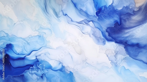 Abstract white and ocean blue watercolor fluid background. Watercolor blue sea painting brush texture