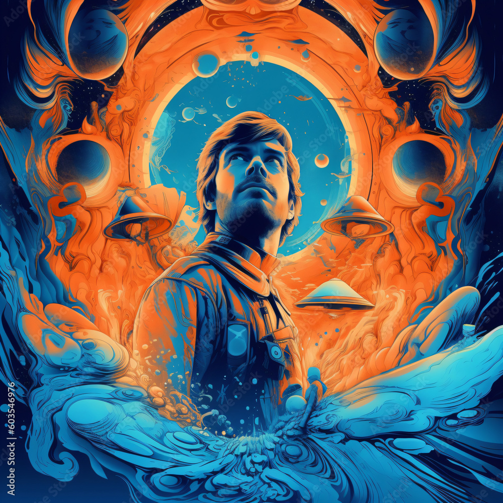 an orange and blue painting of a man looking above Generative Ai an orange and blue painting of a man looking above Generative Ai
