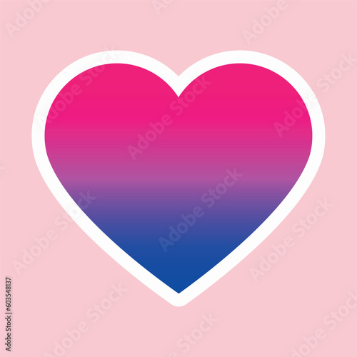 Heart shape in colors of Bisexual Pride Flag on pink background