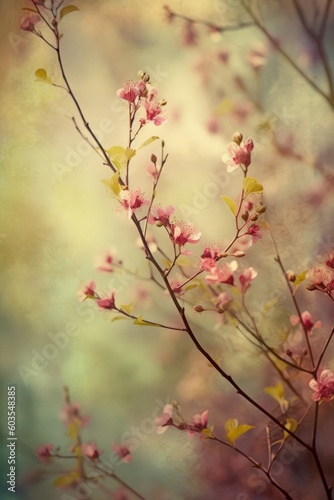 Beautiful abstract watercolor spring blossoms, flowers, branches, for wallpaper and as a design element. Made in part with generative AI 