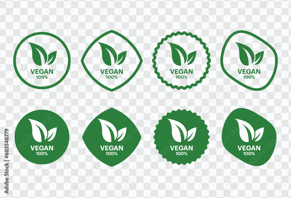 Vegan vector icon. Organic, bio, eco symbol. Vegan, no meat, lactose free, healthy, fresh and nonviolent food. Round green vector illustration with leaves for stickers. 4th styles vector Vegan vector icon. Organic, bio, eco symbol. Vegan, no meat, lactose free, healthy, fresh and nonviolent food. Round green vector illustration with leaves for stickers. 4th styles vector