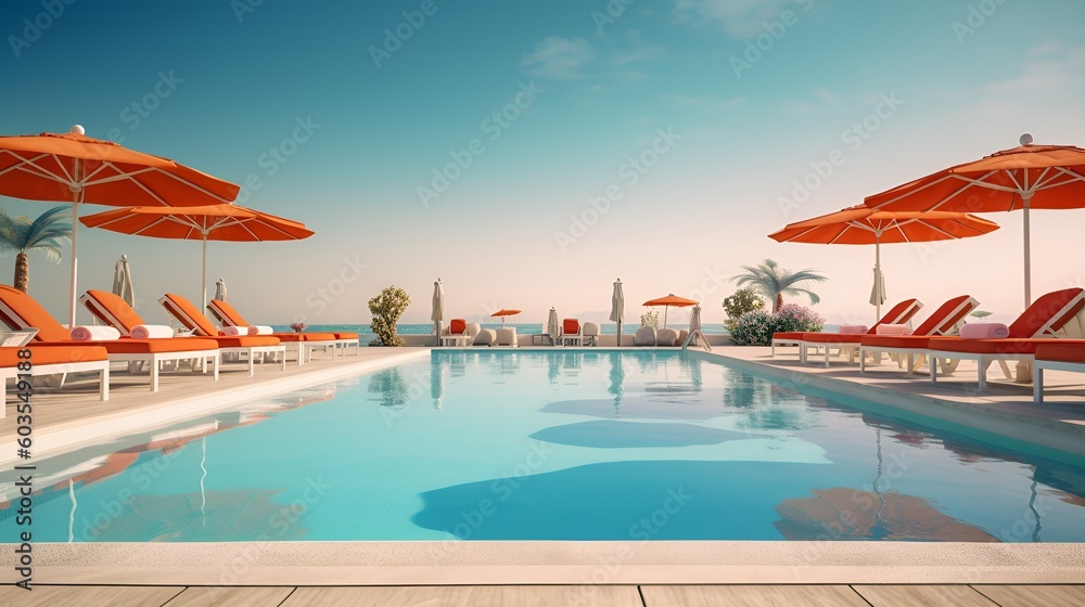 tropical resort pool - obrazy, fototapety, plakaty 