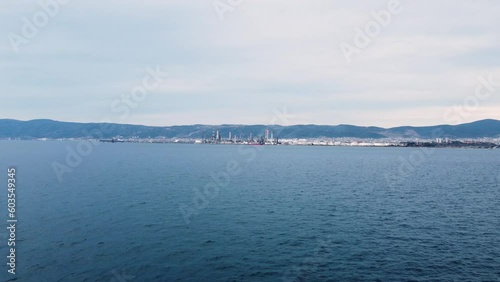 Wallpaper Mural Aerial view of oil refinery plant. Drone view of an oil refinery plant across the sea. World environment day concept. Torontodigital.ca