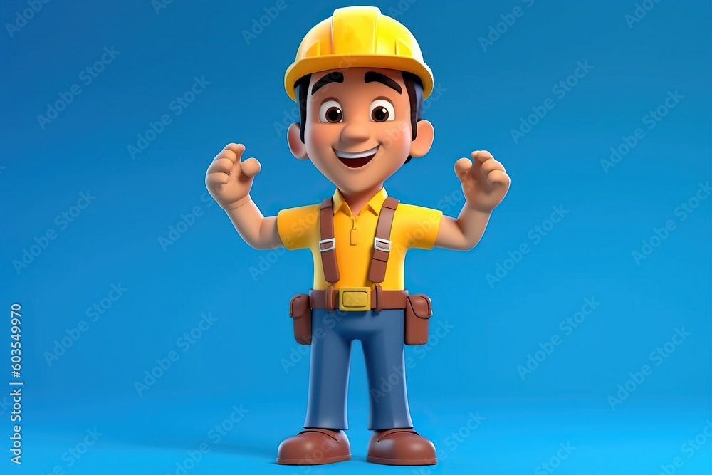 expressive construction worker cartoon character, generative ai
