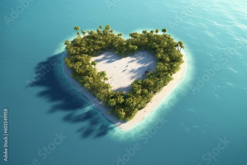 Exotic romantic island, aerial view, generative ai