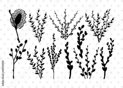 Pussy Willow SVG Cut Files | Pussy Willow Silhouette | Spring Nature Svg | Grass Svg | Flower Svg | Pussy Willow Icon Svg | Pussy willow Bundle