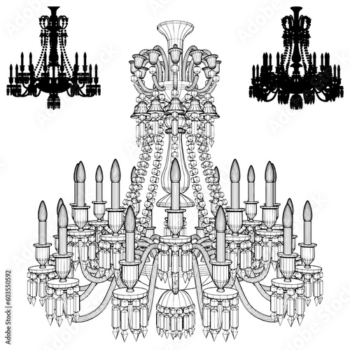 Luster Chandelier Detail Vector. Illustration Isolated On White Background. A vector illustration Of A Chandelier Detail.
