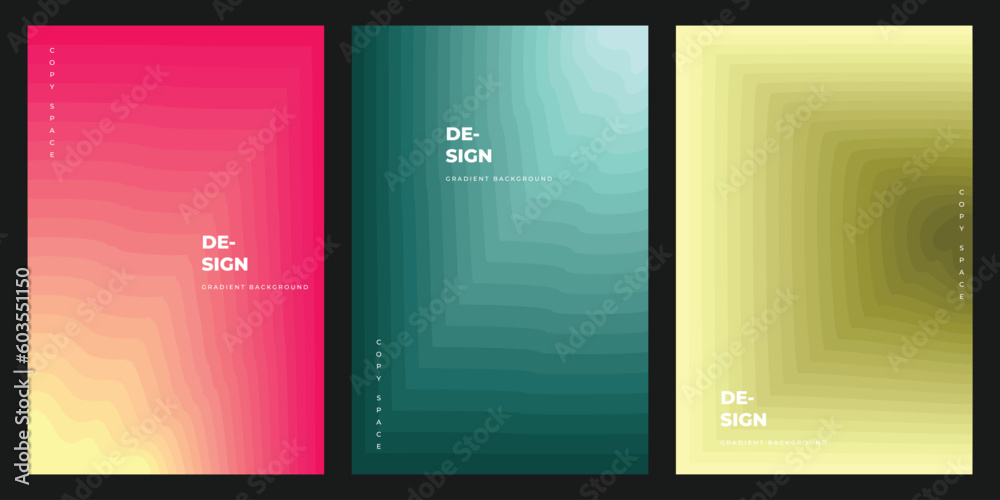 Colorful geometric layer portrait background template copy space set. Gradient backdrop with frame design for poster, banner, leaflet, cover, or brochure.