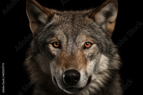 Digital illustration of a gray wolf close-up, in the style of macro nature photography, canis lupis, made in part with generative ai. 