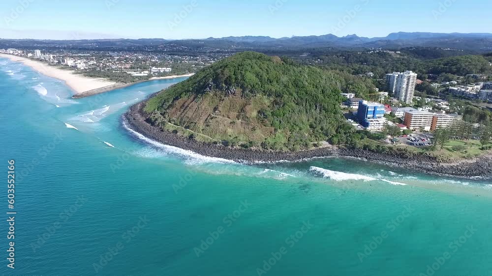 Aerial view moving towards Burleigh Headlands with Tallebudgera creek surrounds. Gold Coast, Australia Aerial view moving towards Burleigh Headlands with Tallebudgera creek surrounds. Gold Coast, Australia