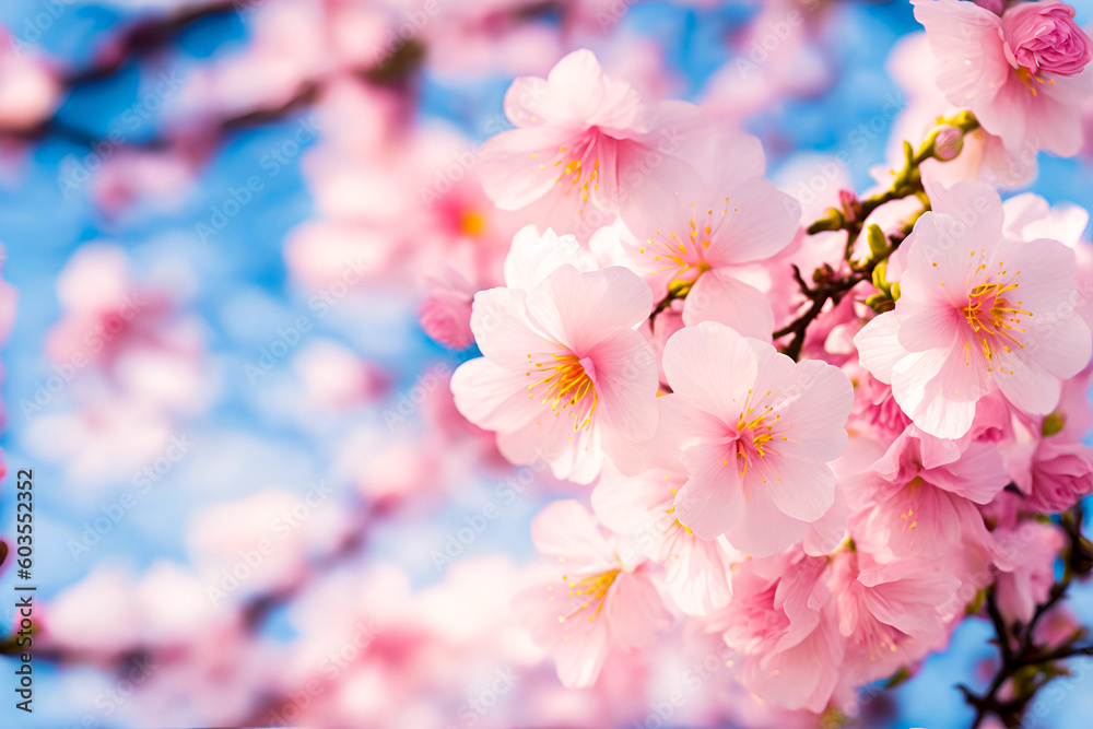 Beautiful sakura flower in spring blue sky Beautiful sakura flower in spring blue sky